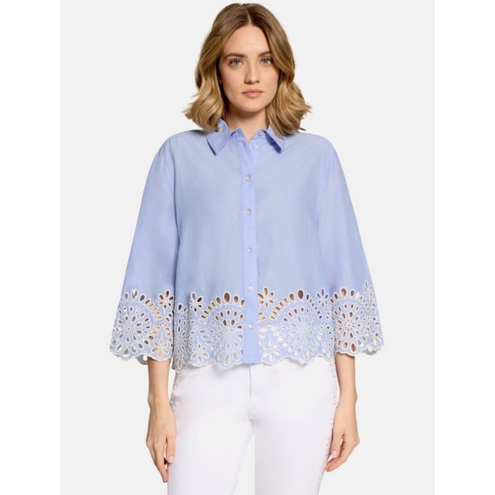 Chelsea & Theodore Light Blue Eyelet Embroidered Cotton Button Up Shirt M